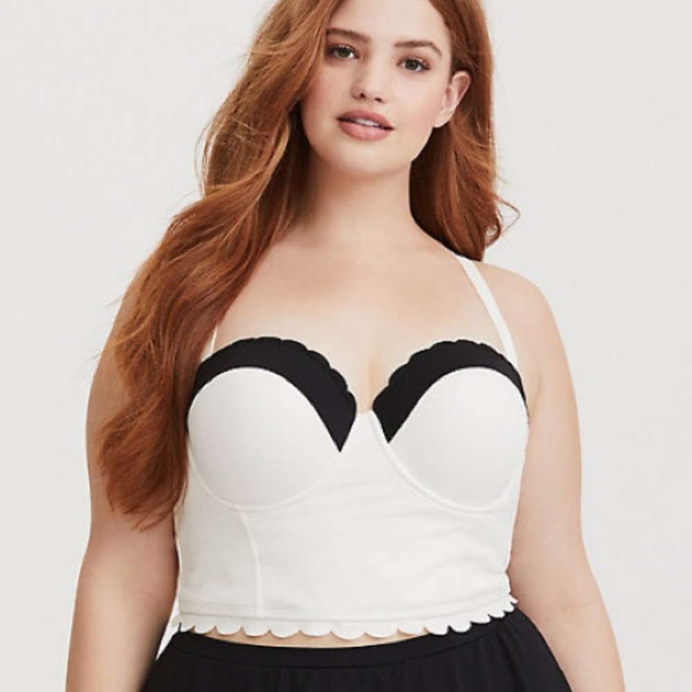 Torrid black and ivory scalloped midkini